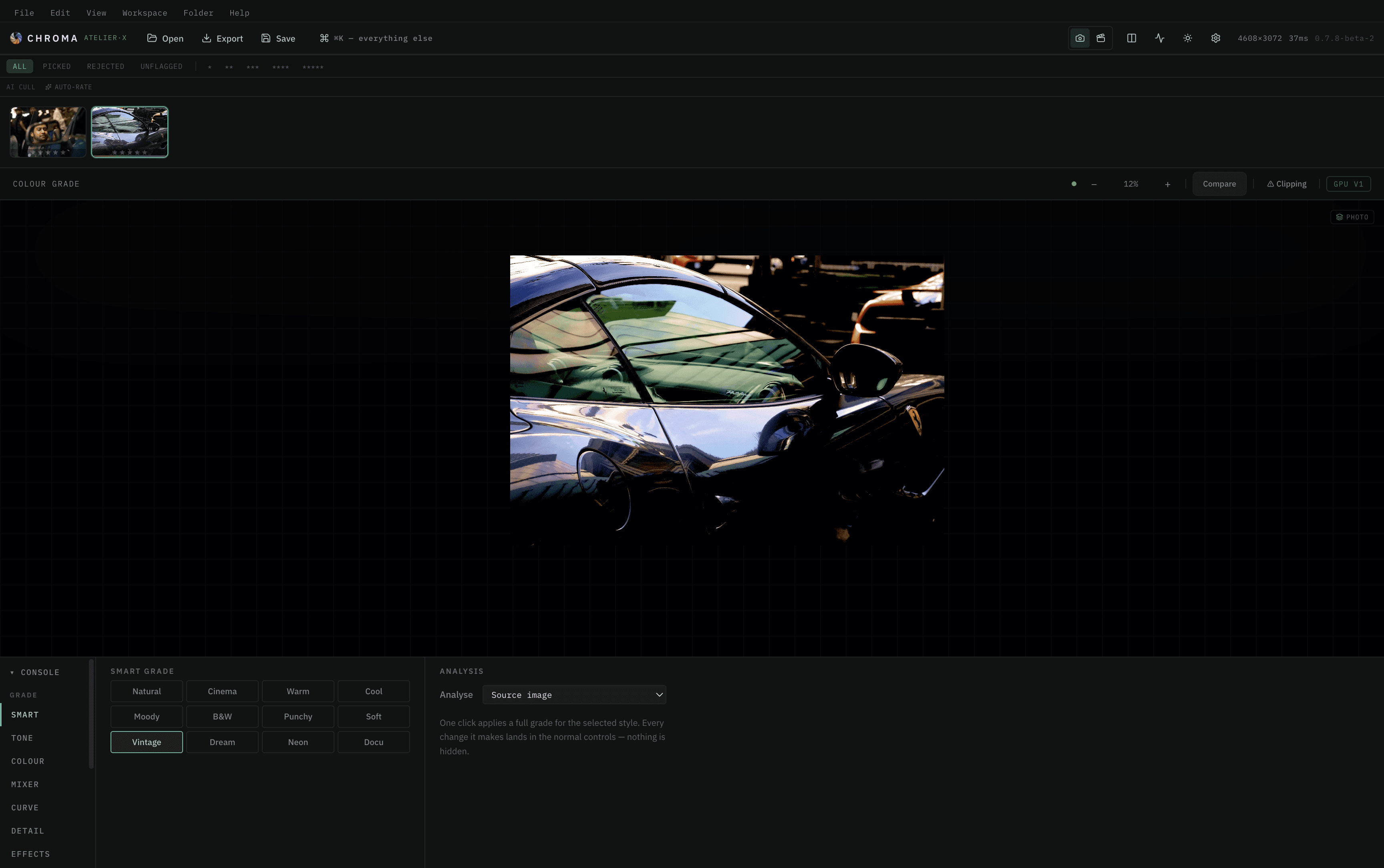 Chroma Atelier X user interface showing benchmarks and settings at the bottom